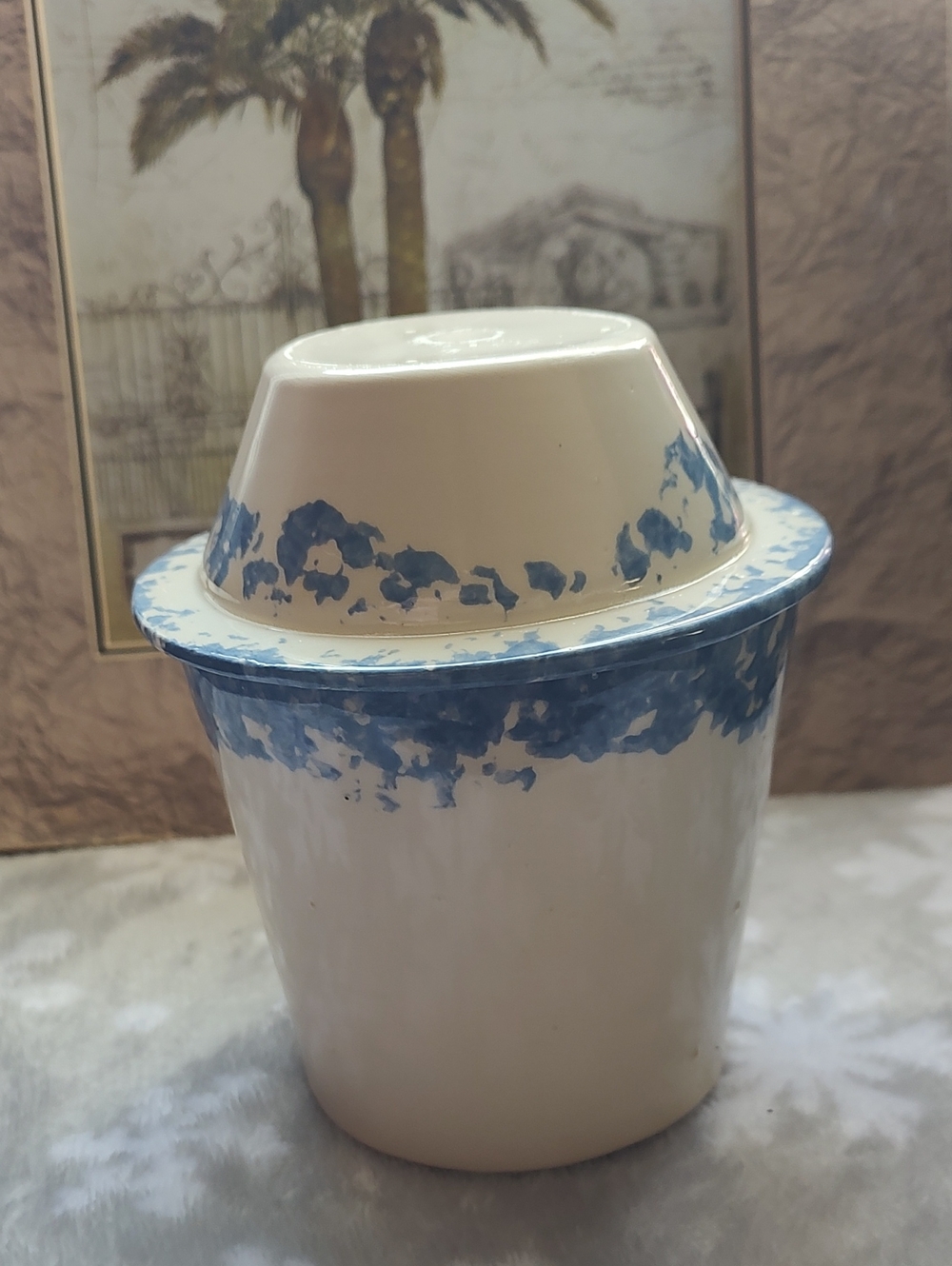 🐦 Planter and Matching Saucer - Blue and Cream - Picture 5 of 8